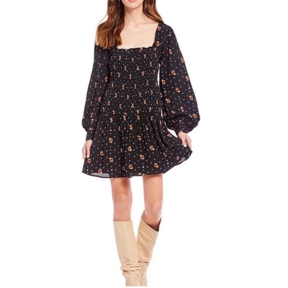 Free People Two Faces Mini Black Floral Dress XS